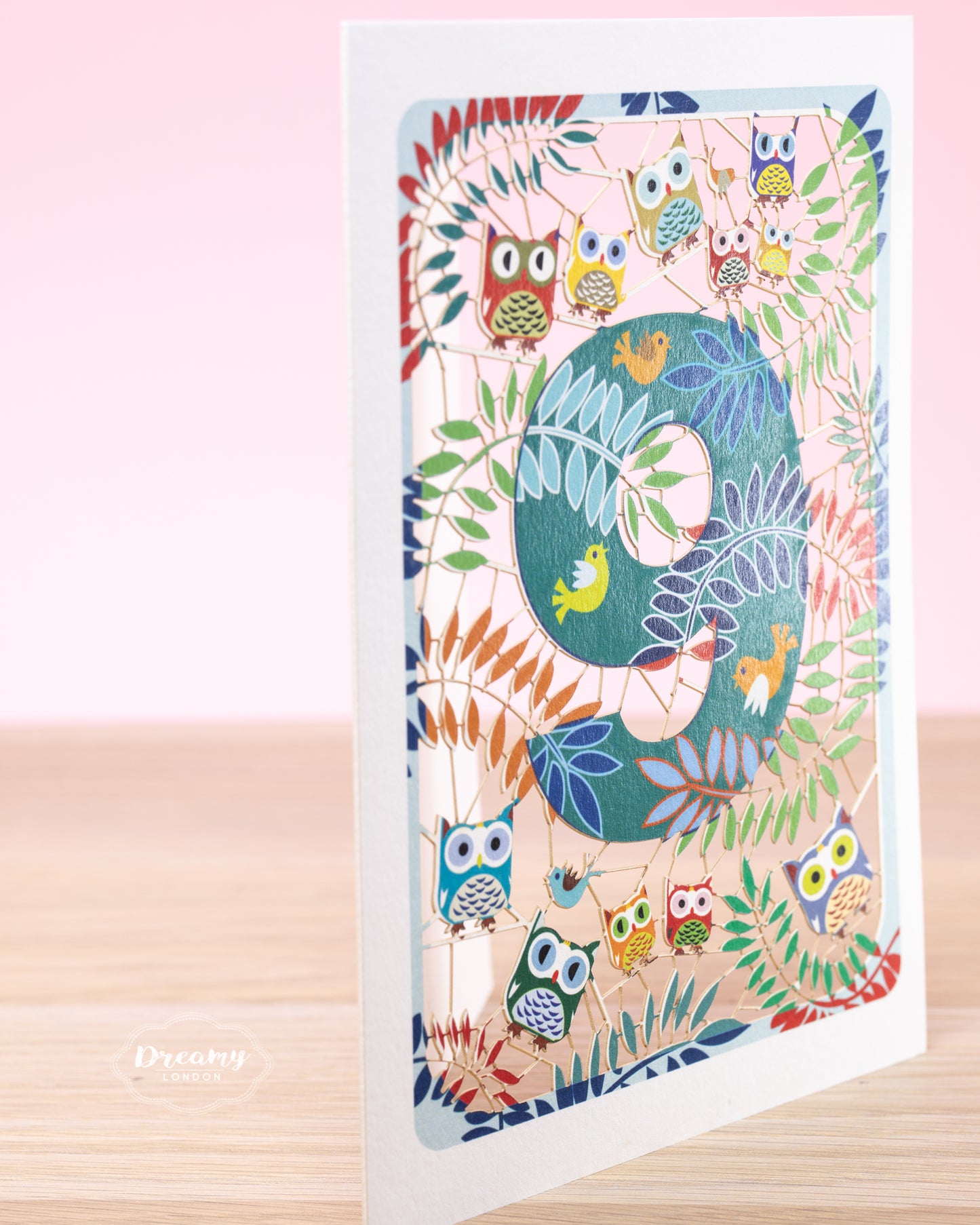 9th Birthday Card Owls Laser Cut - dreamylondon