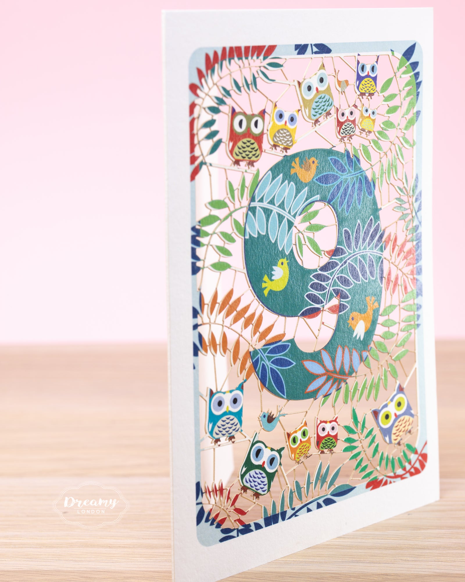 9th Birthday Card Owls Laser Cut - dreamylondon