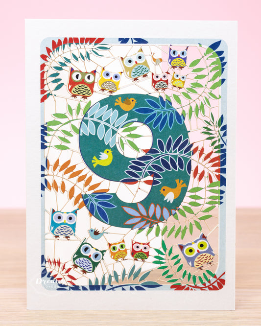 9th Birthday Card Owls Laser Cut - dreamylondon
