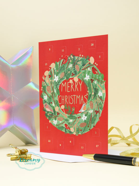 Christmas Wreath Advent Calendar Card 2023