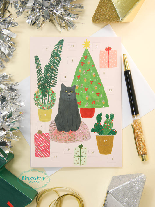 Black Cat Holiday Advent Calendar Card