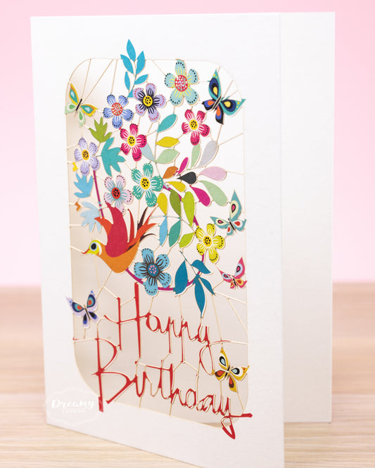 Flying Bird Happy Birthday Card - dreamylondon