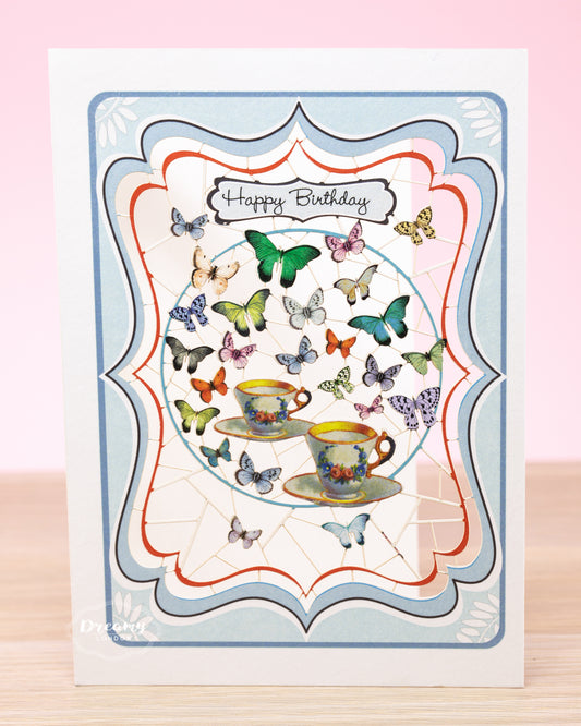 Butterflies and Birthday Tea Card - dreamylondon
