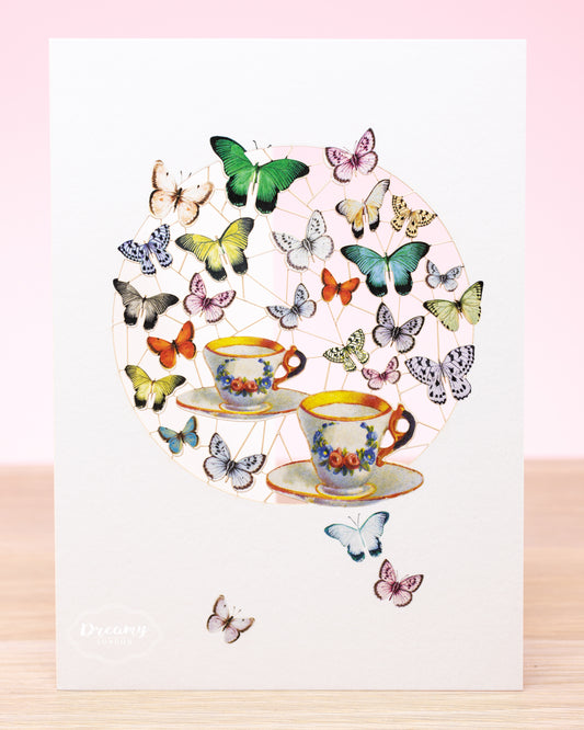 Butterflies and Tea Laser Cut Greeting Card, Marry Poppins Returns Tea Party Greeting Card, Alice in Wonderland Tea Party, Disney Tea Party Greeting Card - Dreamy London