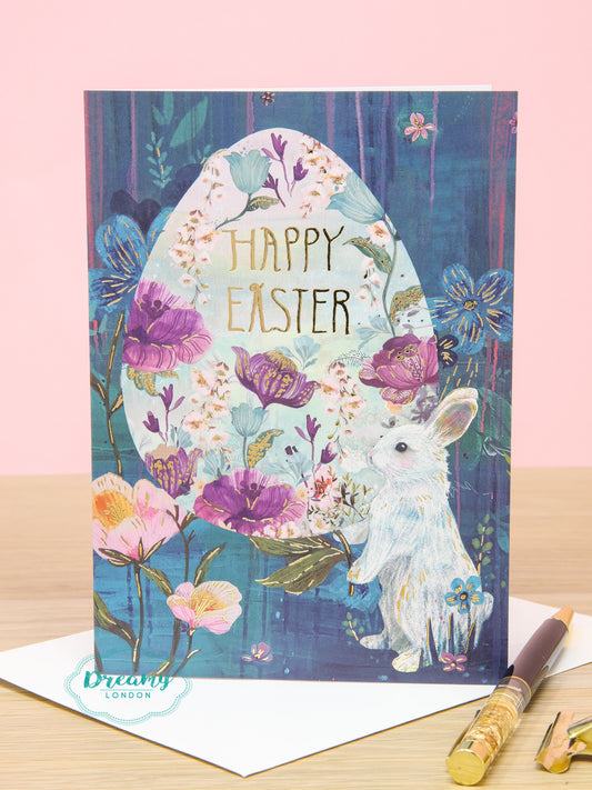 Cute Bunny & Egg Happy Easter Greeting Card