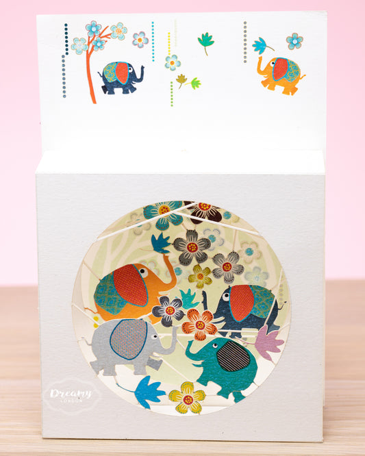 Elephants in Box Blank Greeting Card, card for kids, kids birthday card, pop up card - dreamylondon
