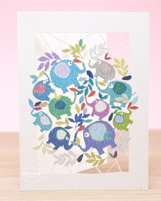 Elephants Laser-cut Blank Greeting Card  for Kids, Birthday Greeting Card - dreamylondon
