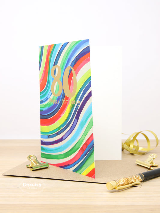80th Rainbow Birthday Card