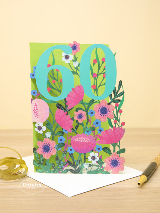 Floral Lasercut 60th Birthday Card