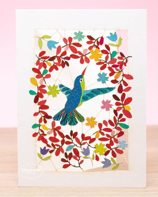 Hummingbird Laser-cut Greeting Card, Good luck card, Made in England - dreamylondon