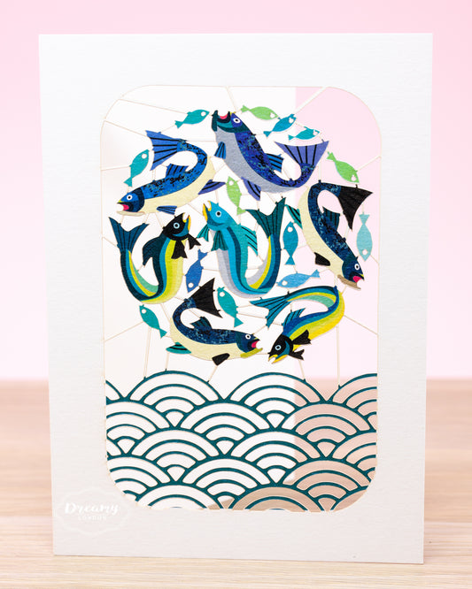 Japanese Fish Laser Cut Greeting Card, Japanese-inspired card, travel card - dreamylondon