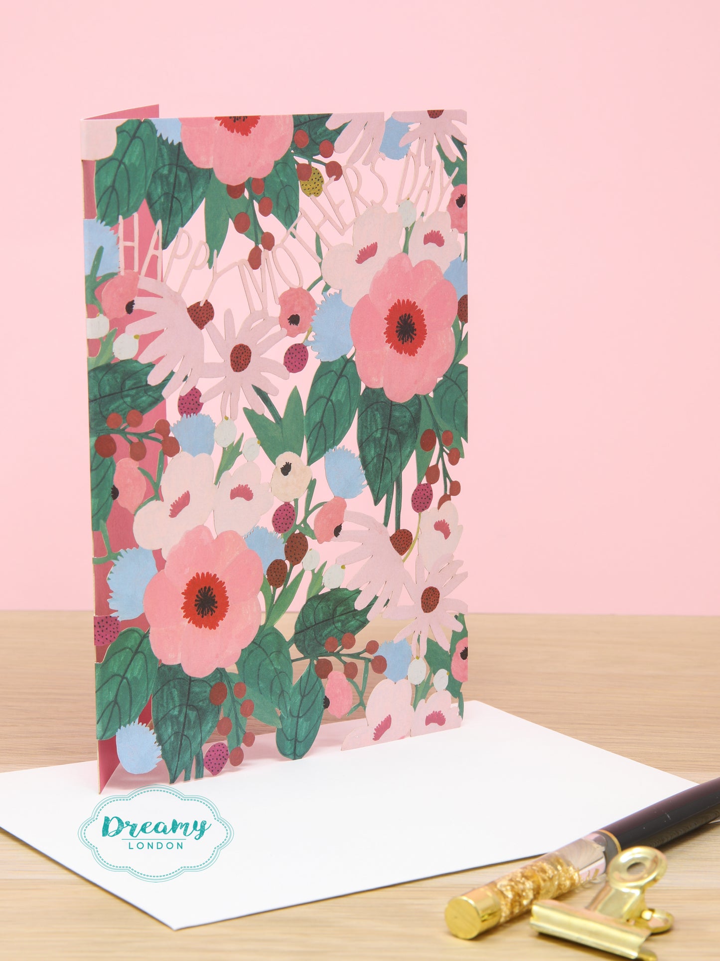 Pink Flowers Laser Cut Happy Mother's Day Card