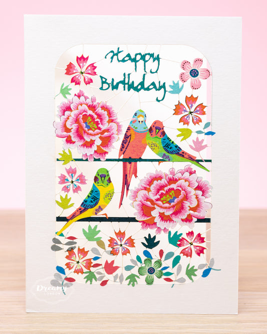 Parrots and Flower Birthday Card - dreamylondon