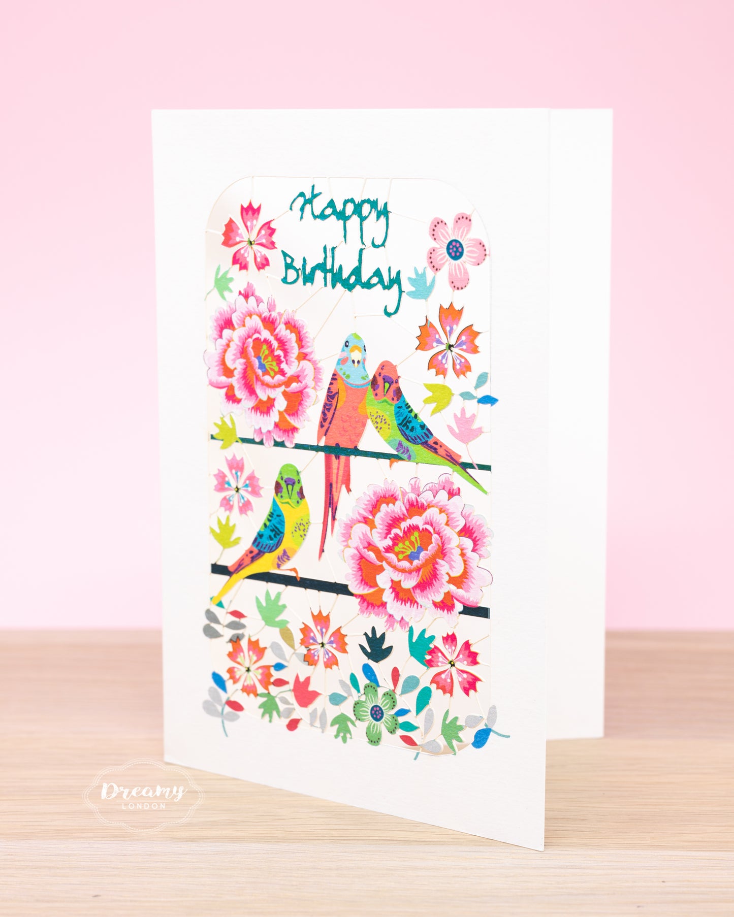 Parrots and Flower Birthday Card - dreamylondon
