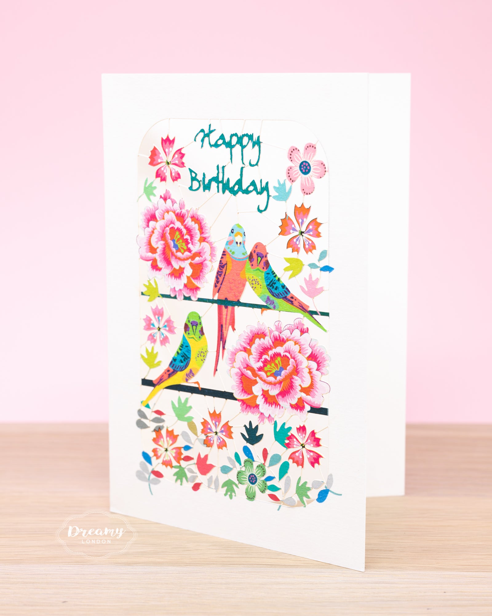 Parrots and Flower Birthday Card - dreamylondon