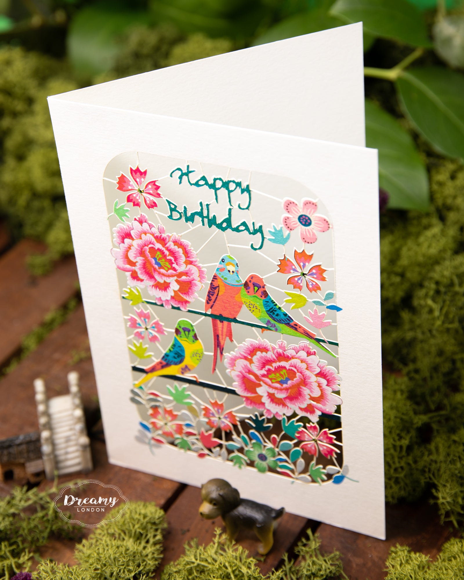 Parrots and Flower Birthday Card - dreamylondon