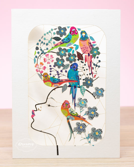 Parrot Lady Greeting Card - dreamylondon