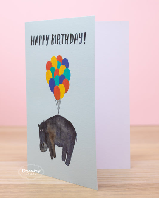Flying Hippo Birthday Card - dreamylondon