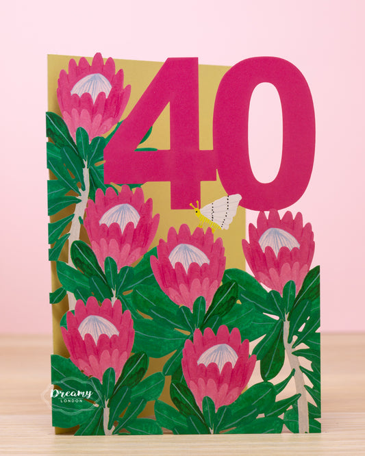 King Protea Flowers 40th Birthday Card - dreamylondon