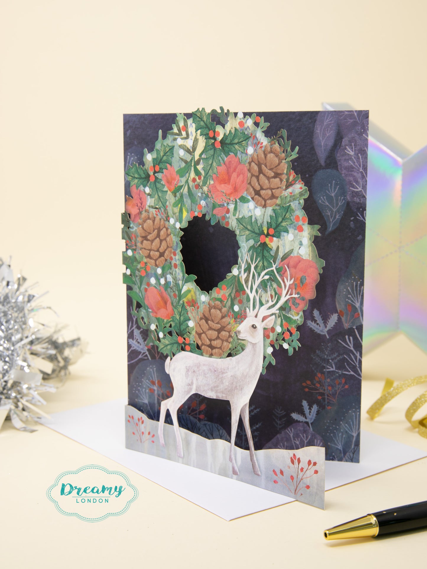 Silver Stag Laser Cut Christmas Card