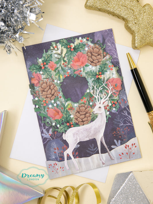 Silver Stag Laser Cut Christmas Card