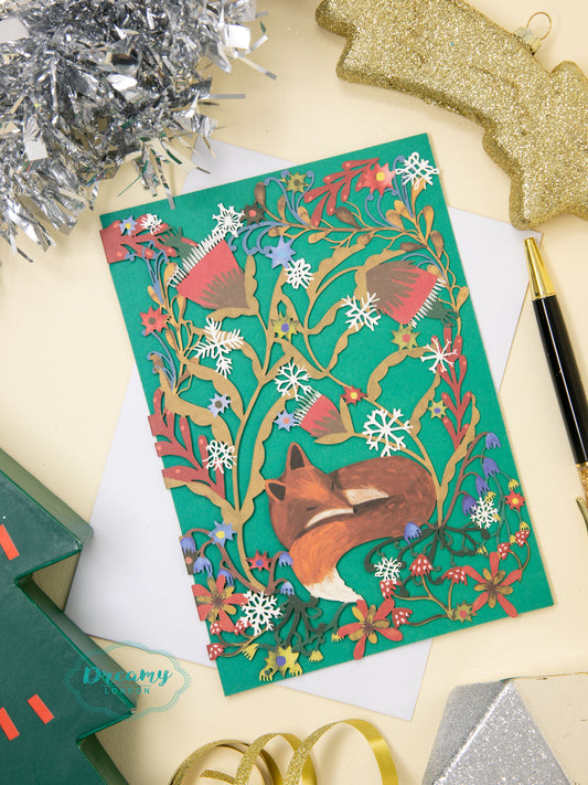 Sleeping Fox Laser Cut Christmas Card