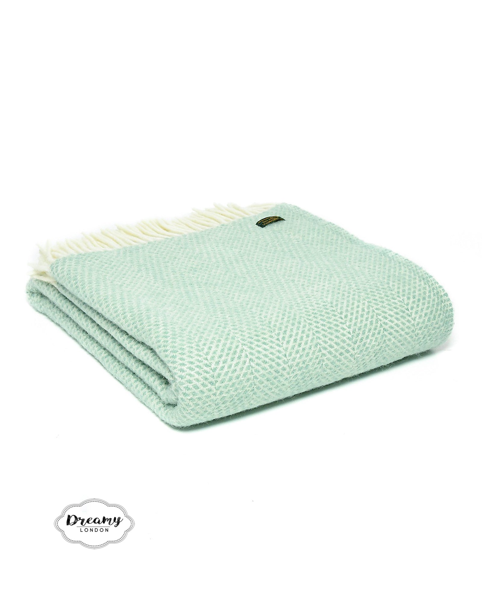 Soft Mint Green Thick Wool Blanket made in pure lambswool woven in England - Dreamy London