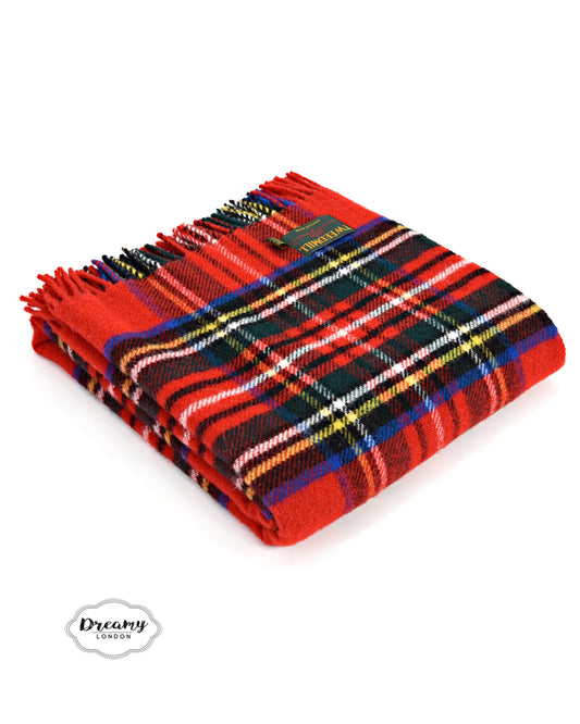 scottish tartan wool blanket in royal stewart, wool blanket in plaid red blue white black - Dreamy London