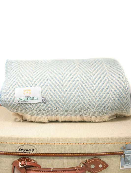 Powder Blue Herringbone Thick Wool Blanket
