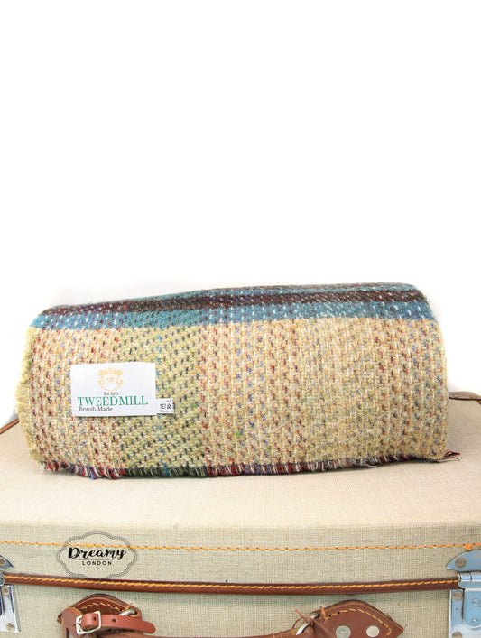 Beige Blue Recycled Wool Blanket