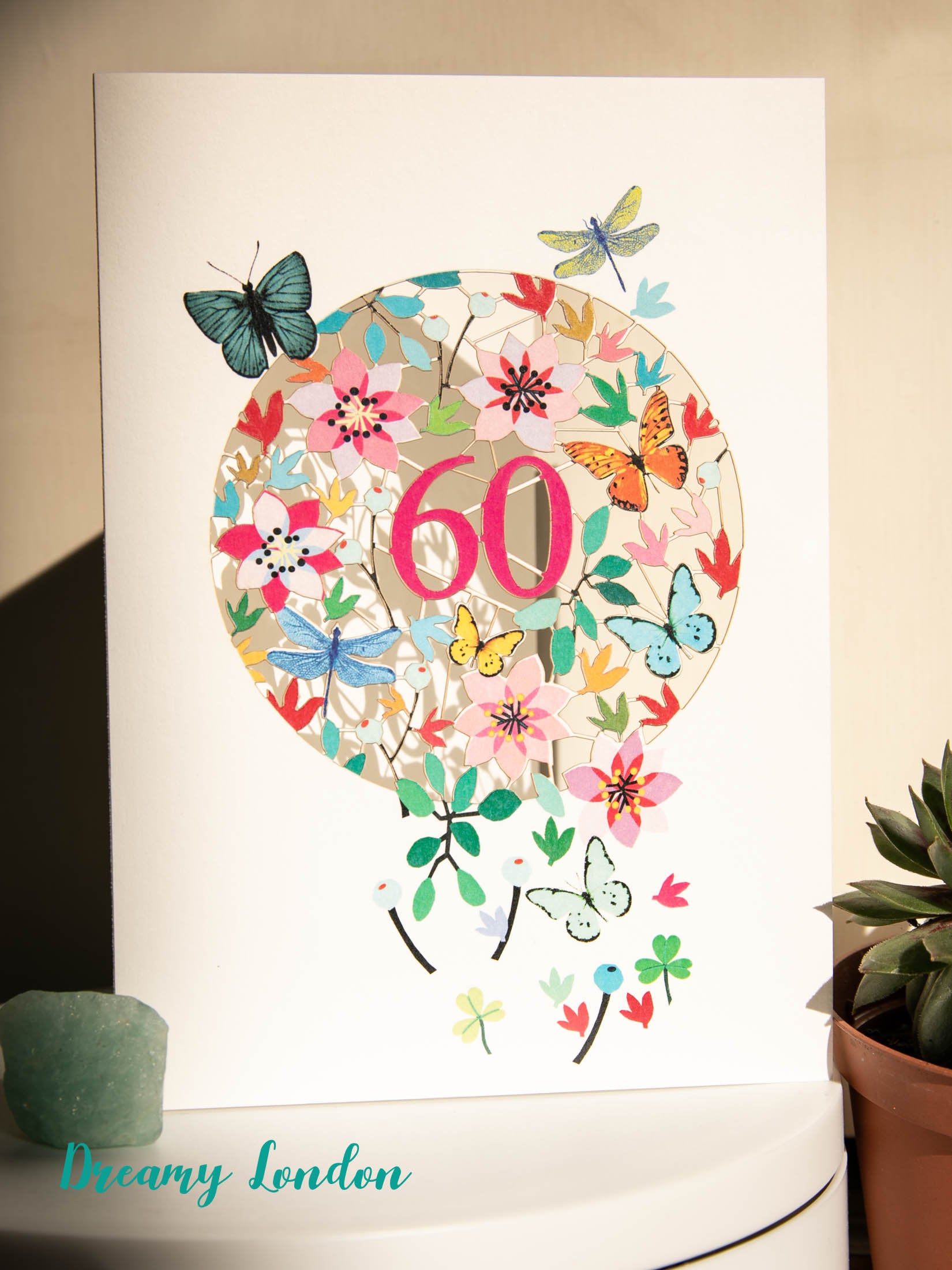 60th Butterflies Birthday Card - dreamylondon