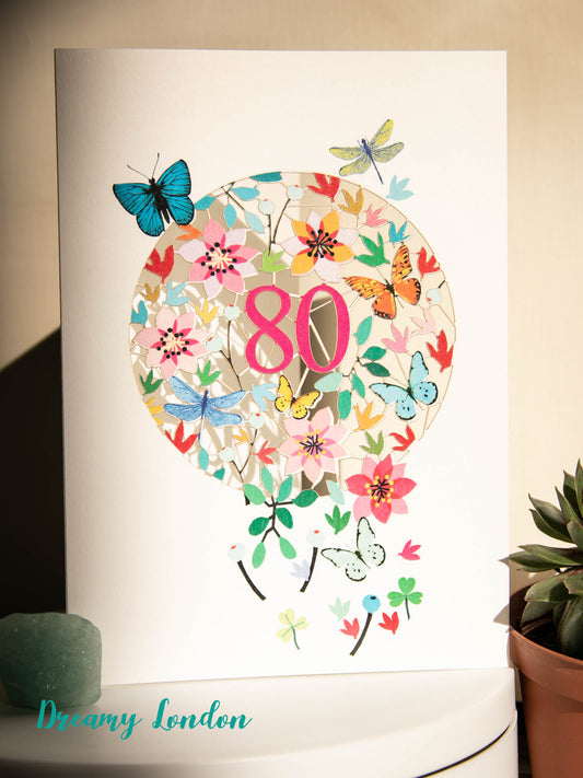 80th Butterflies Birthday Card - dreamylondon