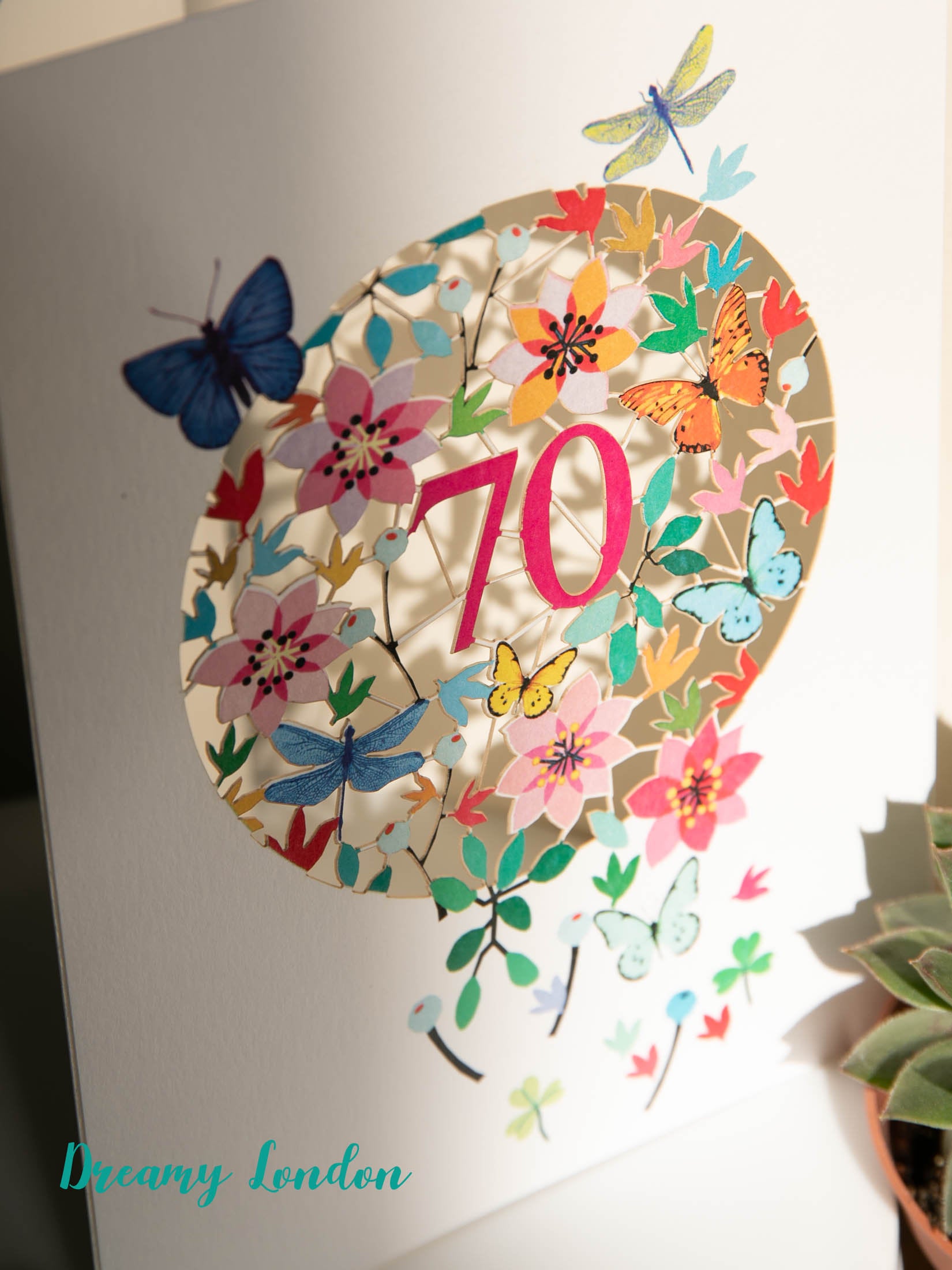 70th Butterflies Birthday Card - dreamylondon