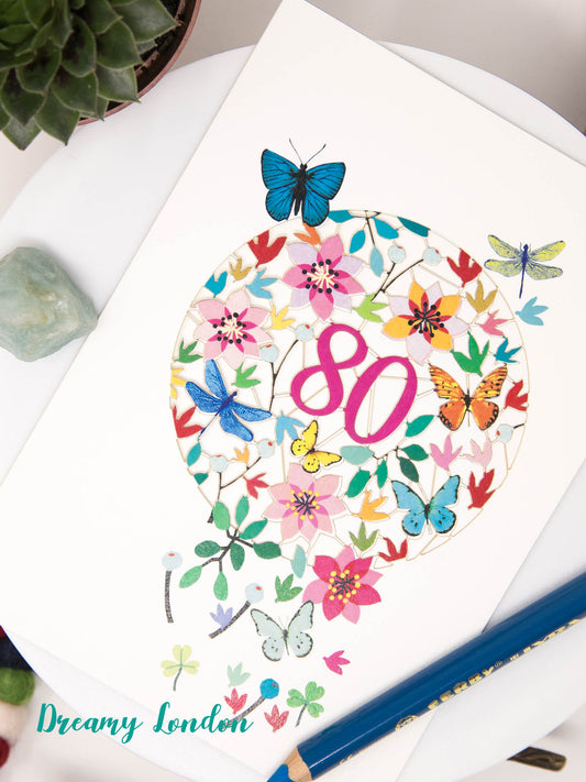 80th Butterflies Birthday Card - dreamylondon