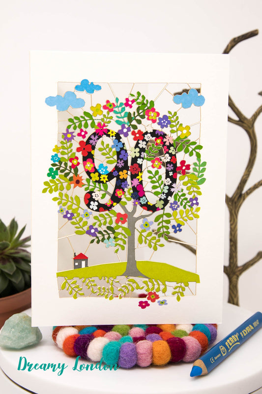 90th Tree of Life Birthday Card - dreamylondon